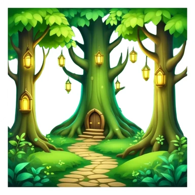 enchanted forest with lush green trees and magical glowing accents sticker