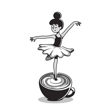 Elegant ballerina dancer formed from cappuccino foam art, pirouetting on top of coffee sticker