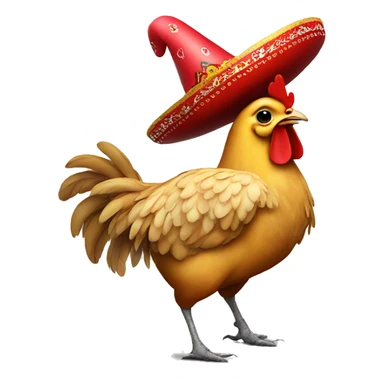 a chicken holding a heart wearing a sombrero and high heels sticker