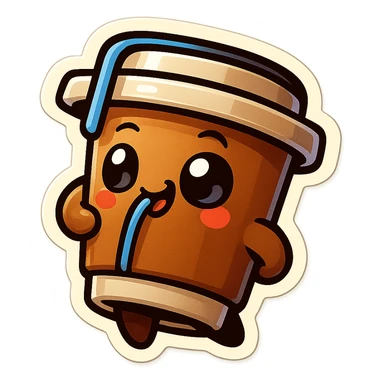 Tall coffee cup, amused, drinking coffee with straw, looking sideways sticker