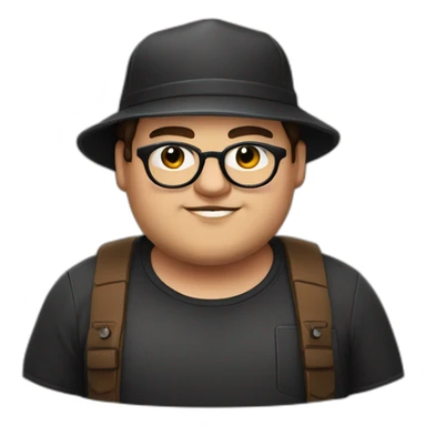 chubby guy, black cap, black glasses, ring nose, Brown eyes, nice lips sticker