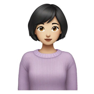 korean girl short black hair sharp jawline, attractive wearing a lilac sweater sticker