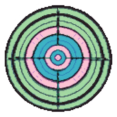 A pixel art bullseye target with pastel spring colors sticker