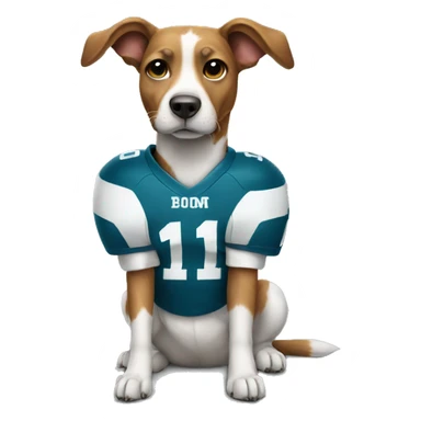 Dog wearing a football uniform sticker