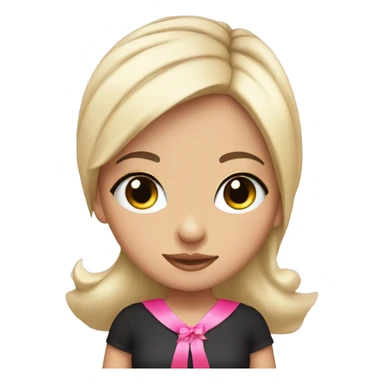 girl with black hair and eyelashes and a pink ribbon in her hair sticker