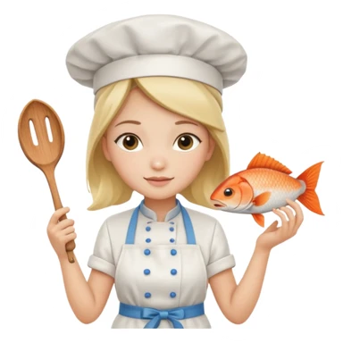 Girl cat cooking fish sticker