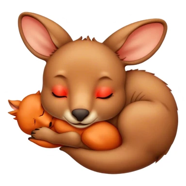 Meme-Worthy Cute Sleeping Kangaroo Portrait Emoji, Head resting peacefully with a contented smile, showcasing a robust build and a luxuriously soft red-orange fur, eyes shut in a serene, restful nap, Simplified yet hilariously adorable features, highly detailed, glowing with a soft, drowsy light, high shine, relaxed and utterly lovable, stylized with an air of playful laziness, bright and heartwarming, soft glowing outline, capturing the essence of a comically sleepy kangaroo, so meme‐worthy it feels like it could instantly become the next viral sensation of adorable slumber! sticker