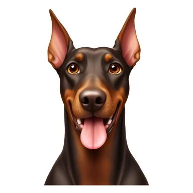 Brown cute doberman with a tongue out and a houdie sticker