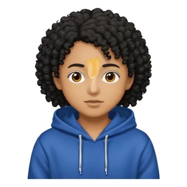 Gut wearing a hoodie with black curly hair sticker