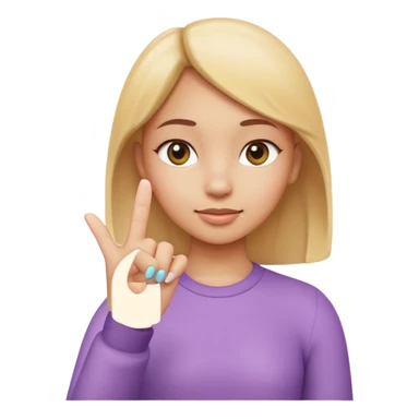 Emoji-style girl (Apple style) making a pinching gesture: thumb and index finger close together showing something is small, other fingers folded, same style as Apple 3D emojis, soft colors, glossy texture sticker