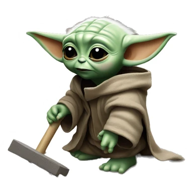 Baby Yoda works with a screed on construction sticker