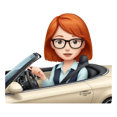 Red head girl with glasses driving fast in a Mercedes convertible sticker