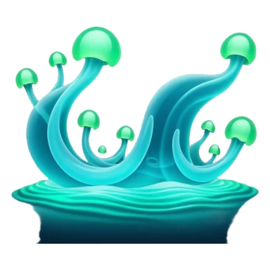 3D render of Plankton Wave, bioluminescent deep sea style, glowing neon blue and green lights, dark background to contrast the glow, translucent organic textures. sticker