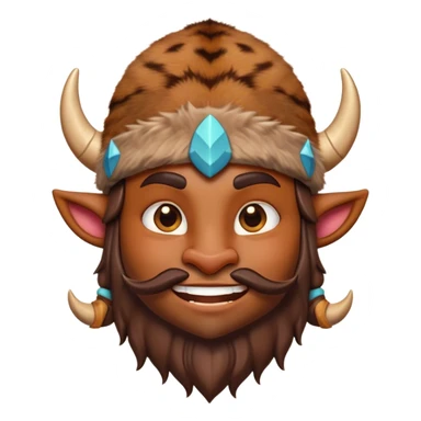Cinematic Playful Barbarian Portrait Emoji, Head tilted with a cheeky grin and lively eyes, featuring a compact, stylized build in patchwork furs and a whimsical horned cap, Simplified yet irresistibly charming features, highly detailed, glowing with a warm, inviting glow, high shine, energetic and endearing, stylized with a touch of whimsical medieval mischief, soft glowing outline, capturing the essence of a playful barbarian that exudes friendly bravery! sticker