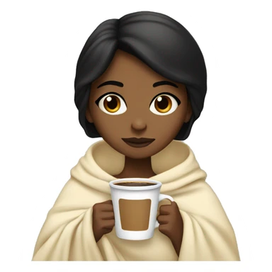 Brownskin girl with black hair and dark brown eyes wrapped in a cream colored blanket sipping coffee sticker