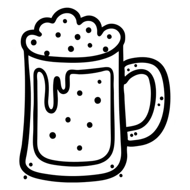 A beer mug with bubbling foam, draft beer in classic pint with handle sticker