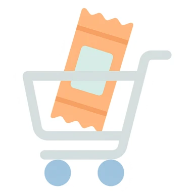 Shopping cart with a digital snack bar inside, minimal flat emoji style sticker