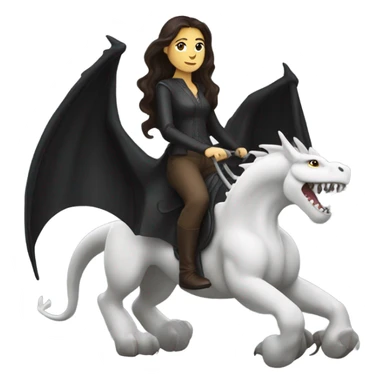 Beautiful white woman with long wavy dark brown hair riding on top of a black dragon sticker