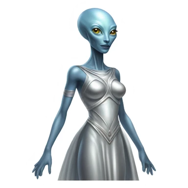 alien Pleiadian female in silver dress, full figure sticker