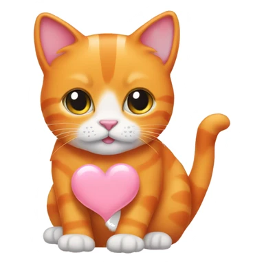 Orange cat with baby pink heart  sticker