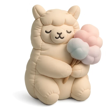 alpaca holding cotton candy bouquet in cushion style sticker