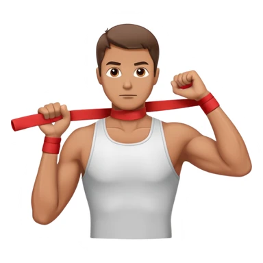 A man doing physiotherapy exercises, stretching his arm with a resistance band sticker