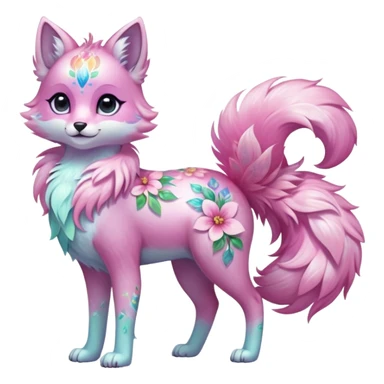 Multicolored sparkly shiny ethereal pastel iridescent light pale cute adorable pretty feminine elegant realistic floral exotic Falvie-Fionbri-fursona, full body sticker