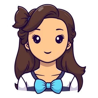 long hair brunette tan girl with bow with eyelashes sticker
