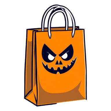 spooky paper bag with scary face and evil grin sticker