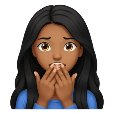 biting nails in flirtatious and shy way, brown skin, long black hair sticker