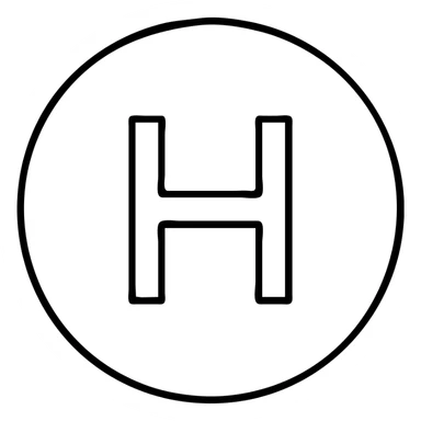 minimalist helipad, circular platform with white H on gray background, clean style sticker