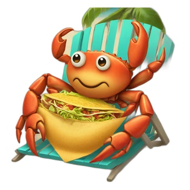 huge crab snuggling with his huge taco in a beach chair sticker