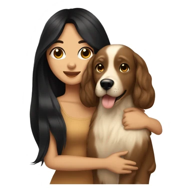 pretty woman with very long black hair and caramel skin hugging a beige dog sticker