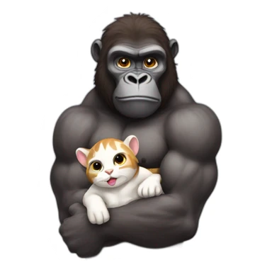 Buff Gorilla holding a cute cat sticker