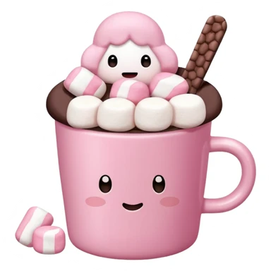 Kakao in pinker Tasse mit pink weißen mini marshmallow ohne Gesicht, ästhetisch sticker