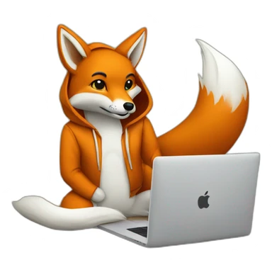 fox with hoodie and a macbook sticker