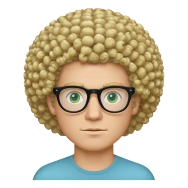 white guy with curly blonde afro and light blue ish green eyes with black glasses  sticker