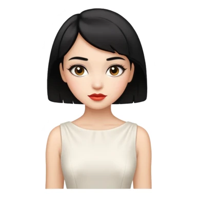 a short black hair girl with elegant white dress, wearing makeup sticker