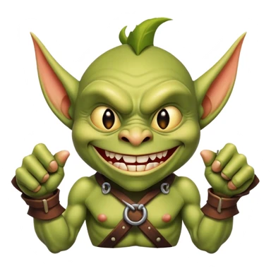 Goblin that does not look menacing with a big smile sticker