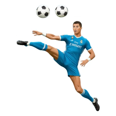 Ronaldo doing a bicycle kick with football in mid air While wearing a Retro blue Real madrid kit and yes i want it to be exactly the same as he Scored it in 2018 vs Juventus  sticker