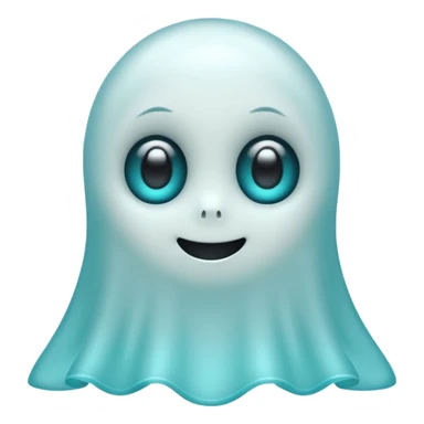 Cute cyan ghost character with big adorable eyes and a small smile sticker