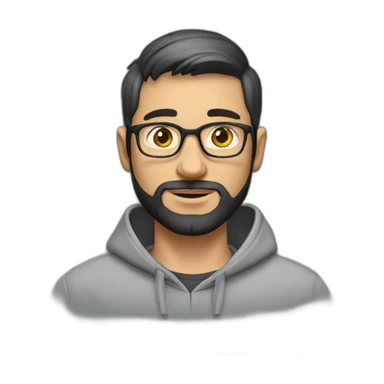 A project manager in a gray hoodie and with a short beard, with gray eyes, with short black hair without a parting, wearing glasses sticker