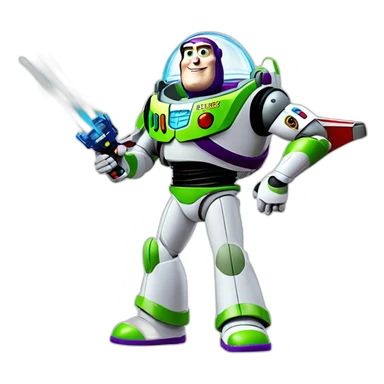 Buzz Lightyear using a lit lightsaber sticker
