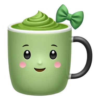 Make a cup of match tea in a mug with a bow on it no  face and white mug sticker