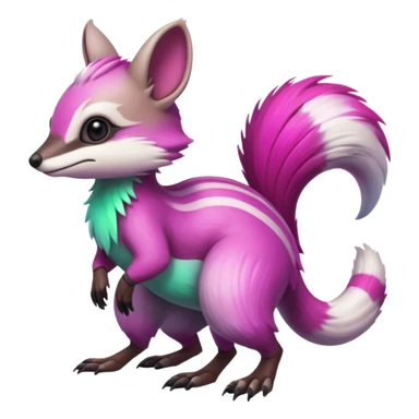 Iridescent Neon Green-Magenta-gradients Minccino-Numbat-Sergal-fusion-hybrid-animal-creature, full body sticker