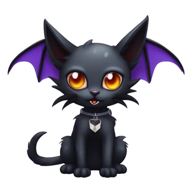  cool edgy kawaii ethereal dark-punk-themed animal vampiric cat-hybrid Fakemon with fangs and bat-wing-ears with a collar full body sticker