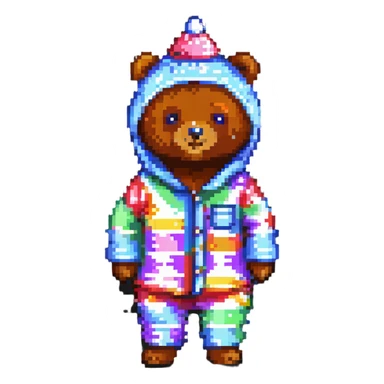 bear in colorful pajamas with a nightcap sticker