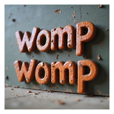 the words 'womp womp' in a realistic, photorealistic style, as if made from real physical materials, with natural lighting and subtle shadows, no cartoon effects sticker
