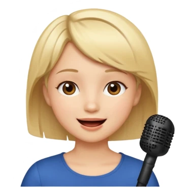 Crea una chica cantando con pelo rubio corto con ojos cafes  sticker