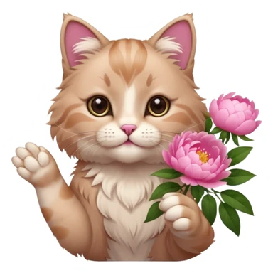 Cute cat Handing pink peonies like reaching a hand and handing them out sticker